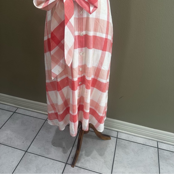 Alex Marie Coral and White Checkered Midi Dress - Picture 4 of 12